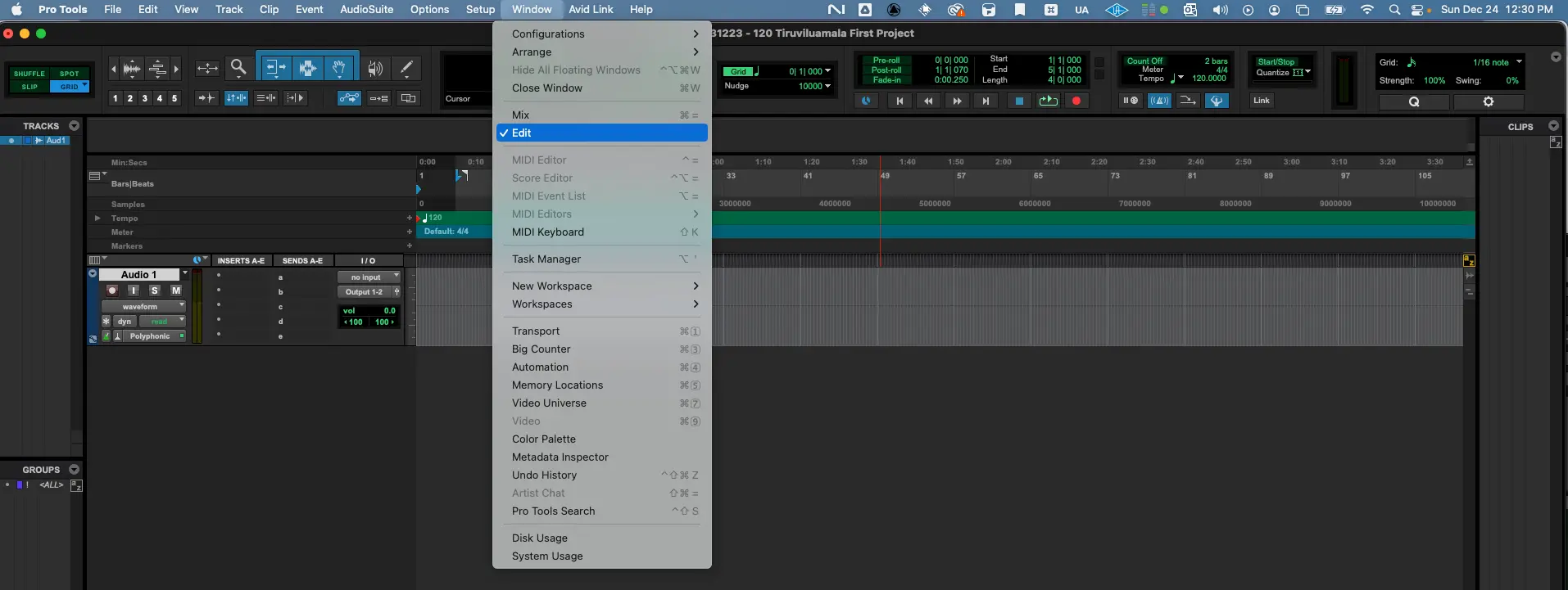 Edit Window ProTools Menu Location