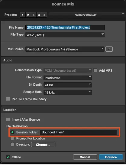 Location of Bounced Files ProTools Splash Screen